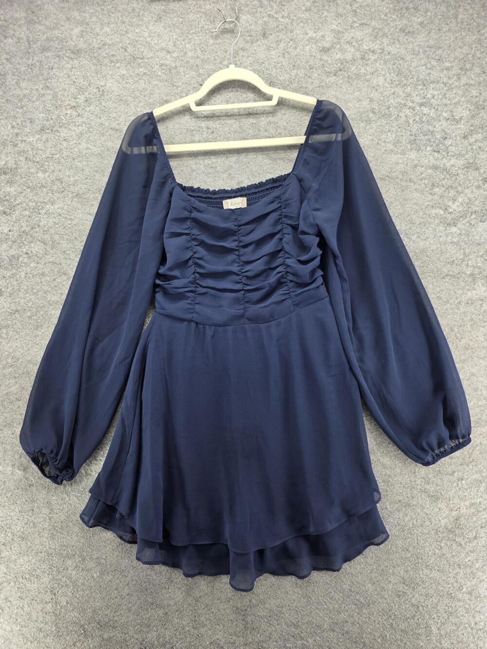 Altar'd State Dress Womens Medium Blue Square Neck Long Sleeve Fit Flare Mini